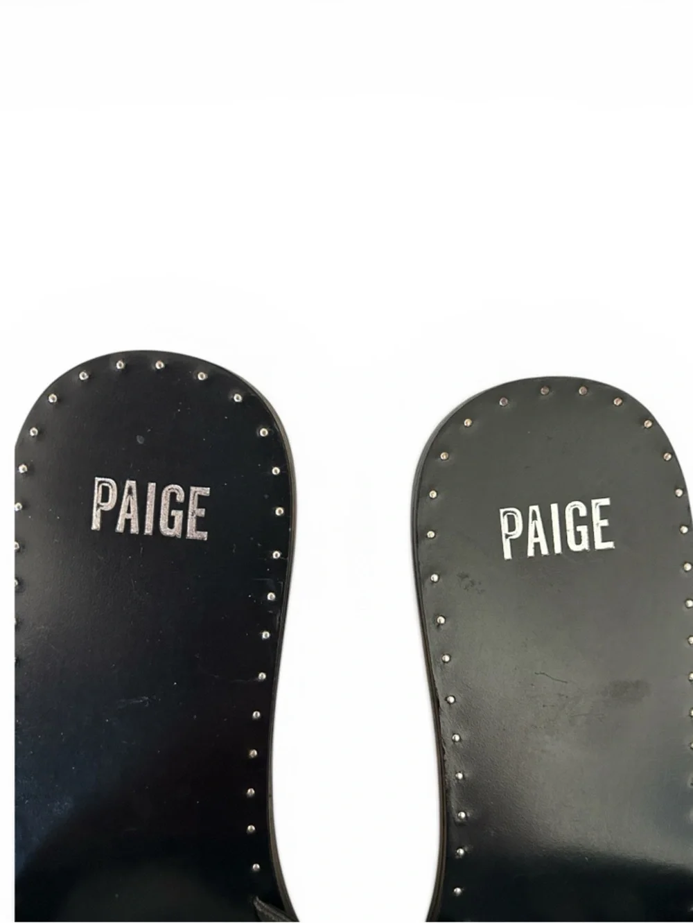PAIGE Emilia Black Leather Slide Sandals with Ruched Strap Studded Detail Sz 10 - Picture 5 of 7
